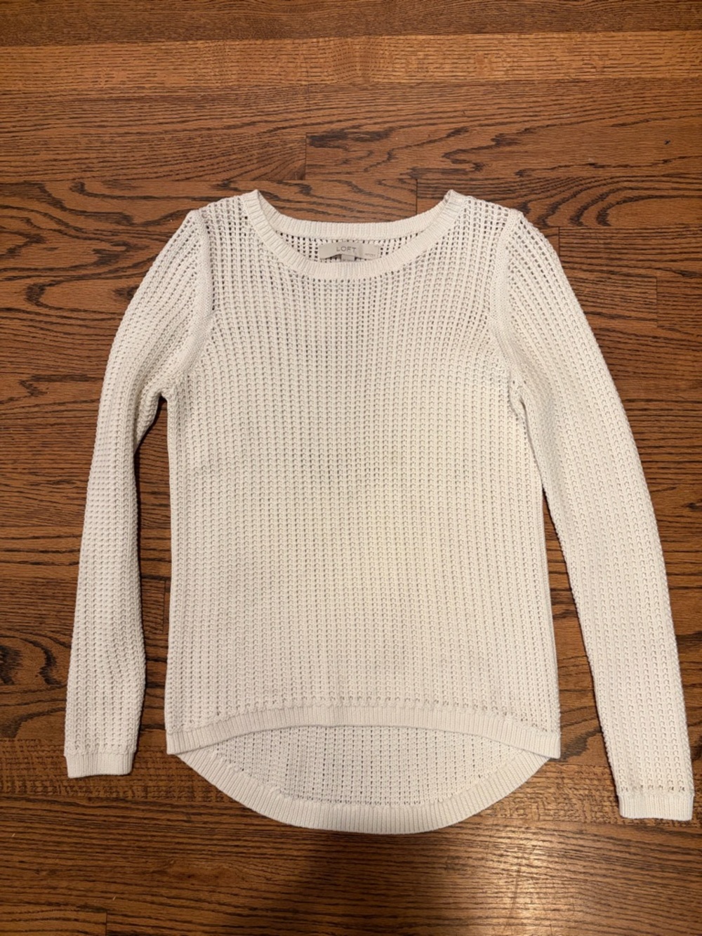 LOFT White Open-Weave Crewneck Pullover